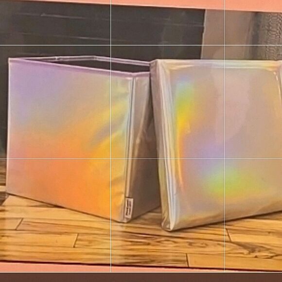 Juicy Couture Home Holographic Faux Leather Lidded Collapsible Storage Cube - Picture 3 of 9